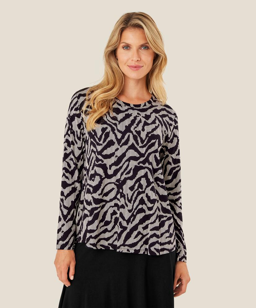 Bedrucktes Jersey-Top mit Rundem hals, Black
