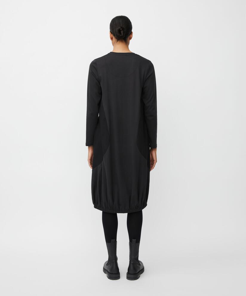 langärmliges Kleid aus Jersey und Baumwollpopeline, Black