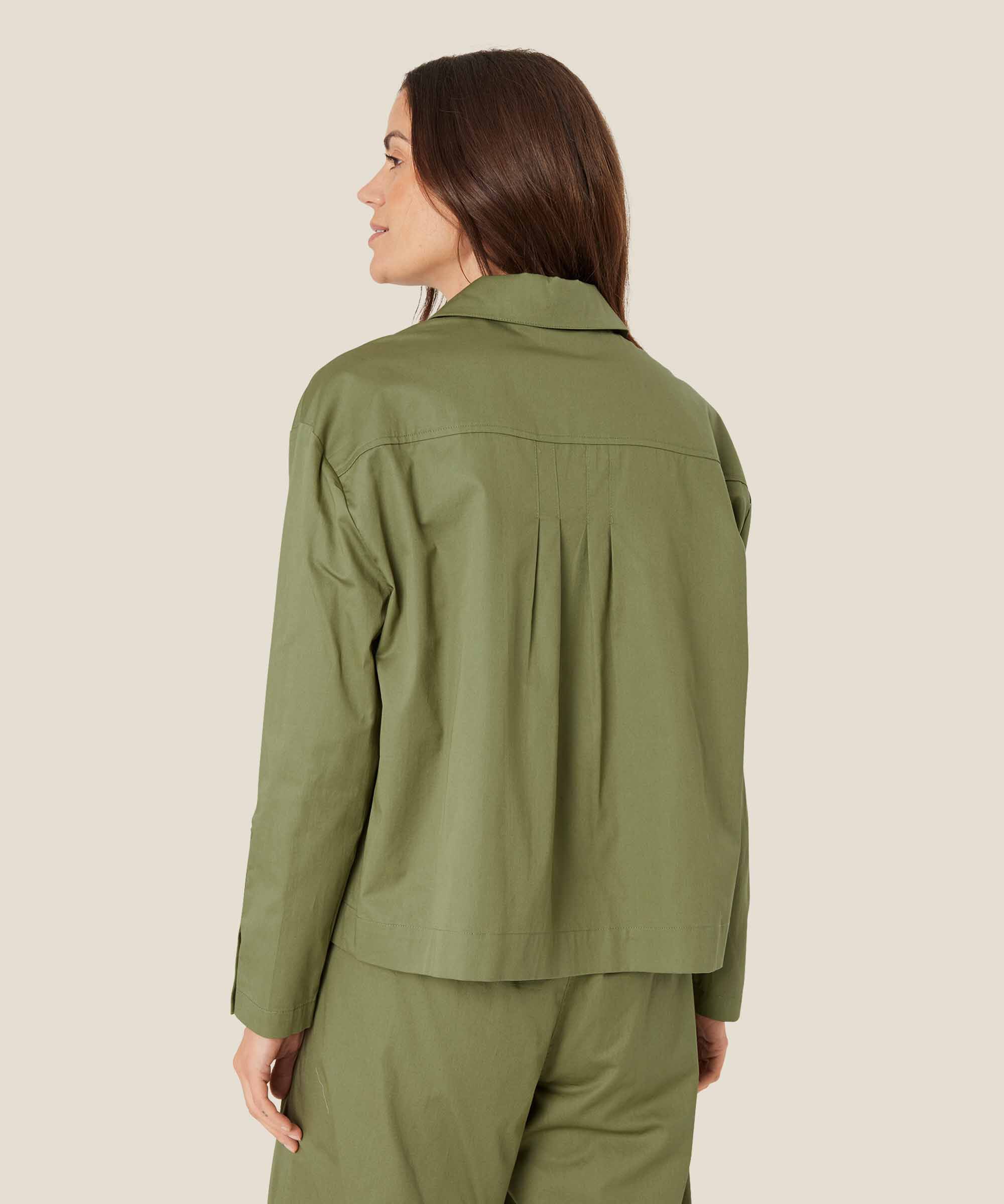 Hemdjacke aus Baumwolle mit Drapierungen, Loden Green