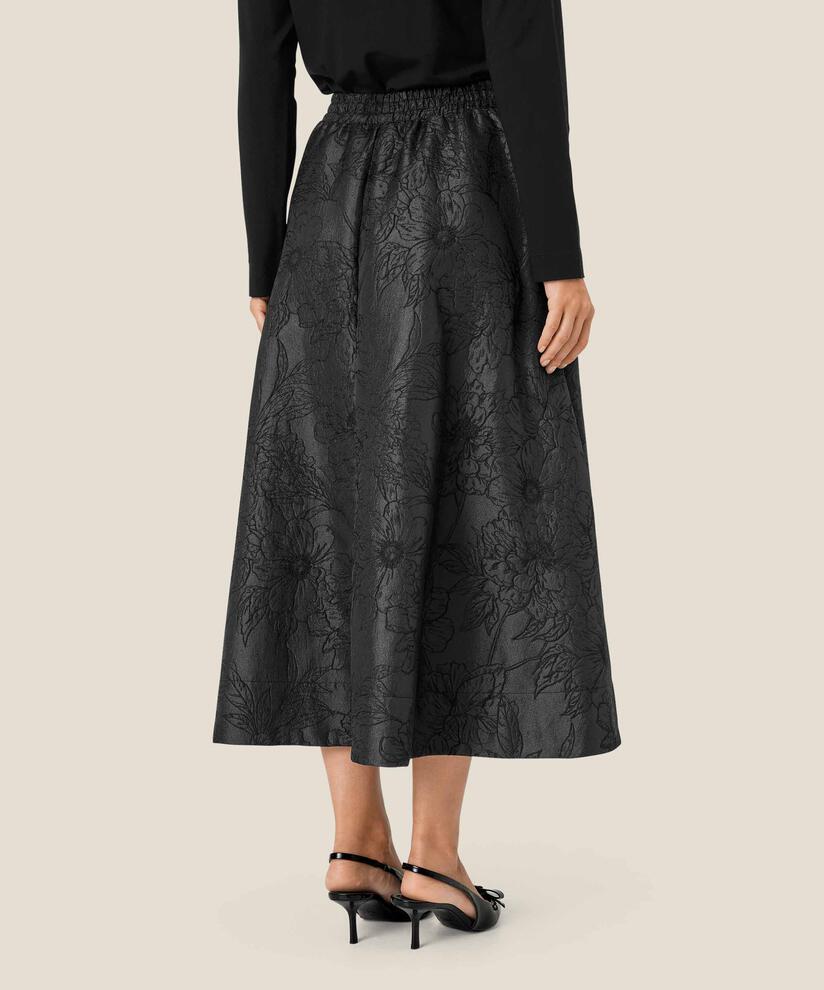 Rock mit gewebtem Blumendruck und elastischem Bund, Black