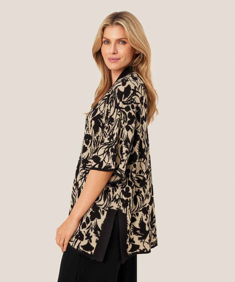 Blumenstrickpullover mit kontrastierendem Ausschnitt, Black