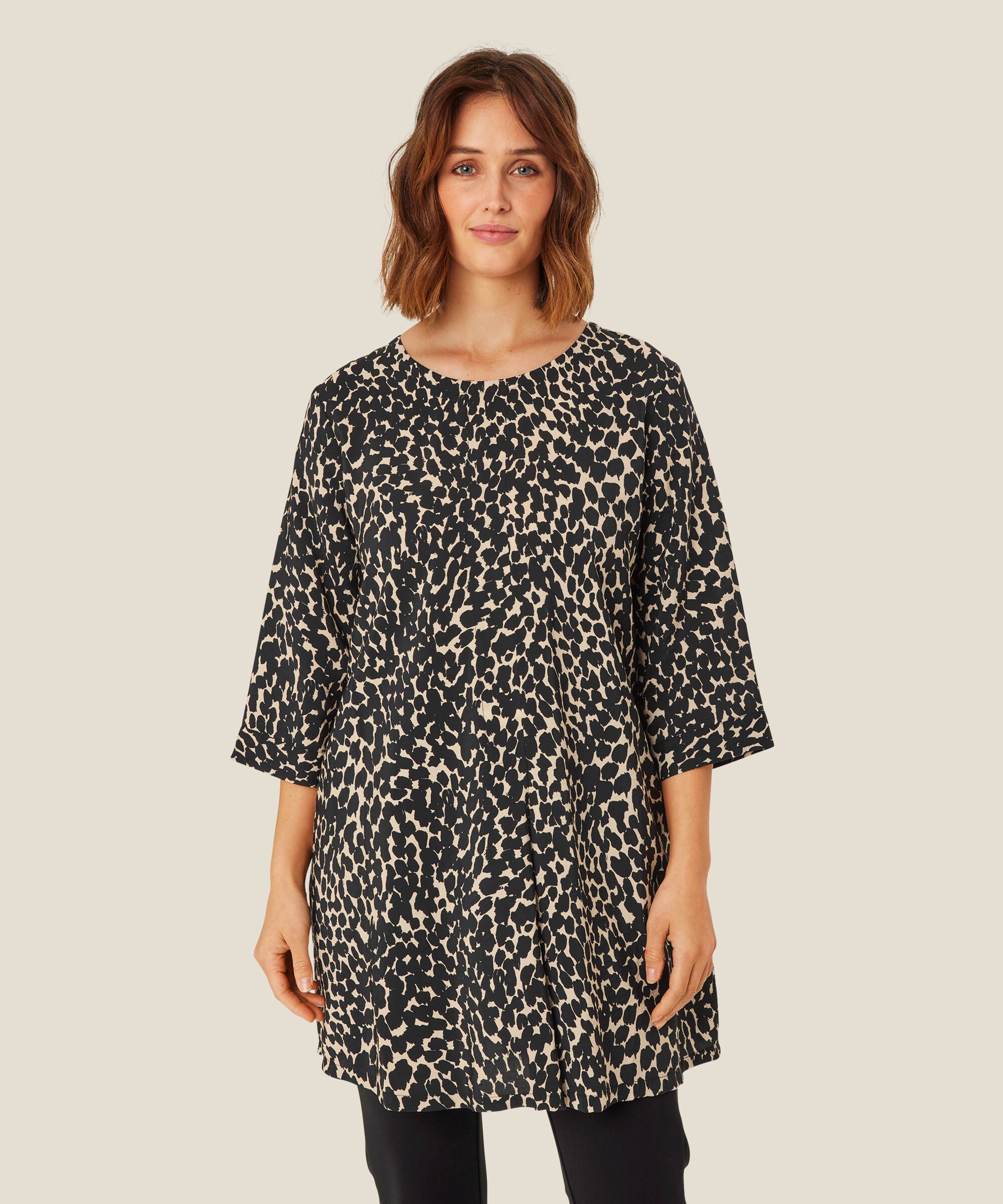 Bedruckte Viskose-Tunika mit 3/4-Ärmeln, Black