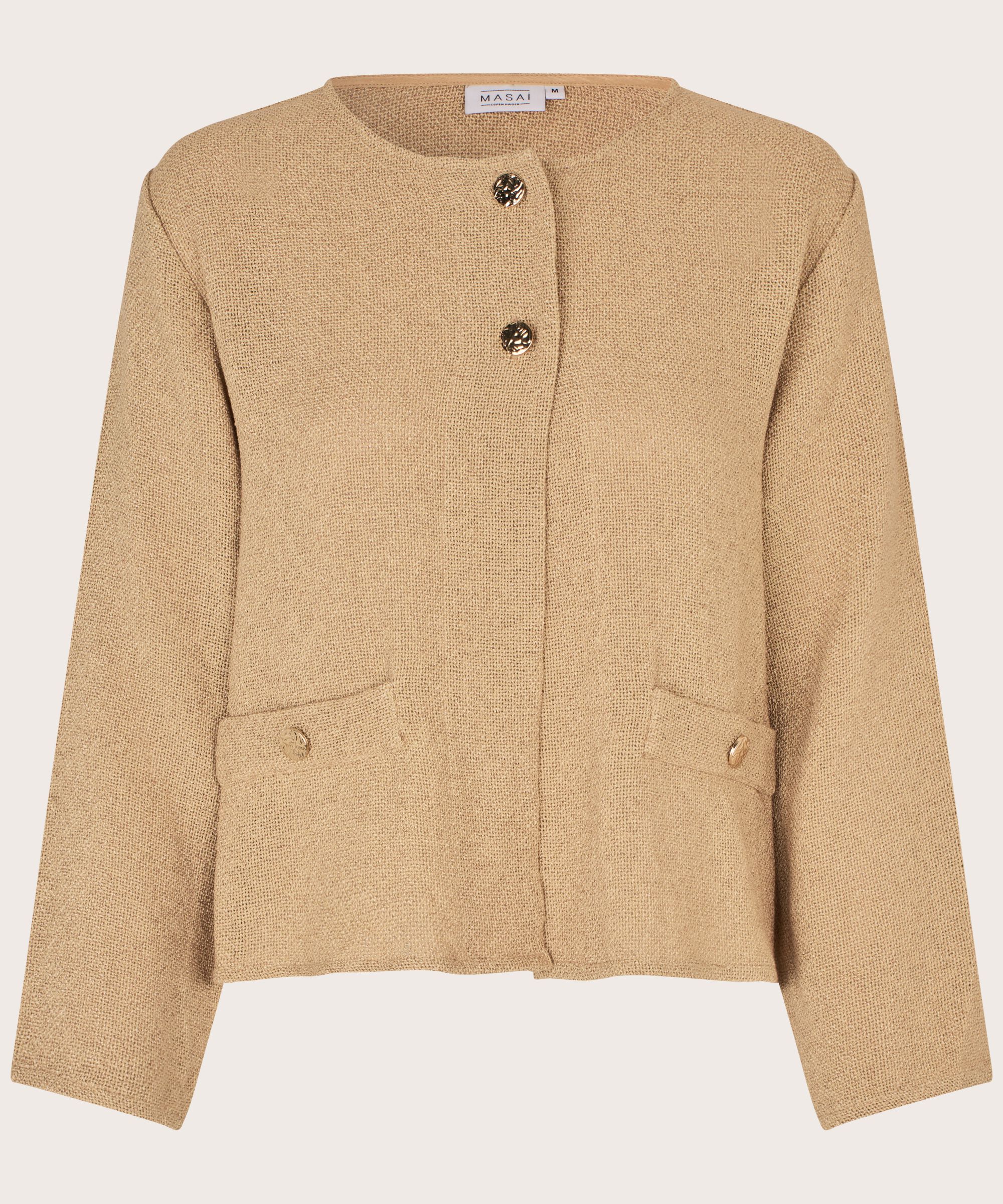 Bouclé-Jacke mit Taschen und goldenen Knöpfen, Travertine