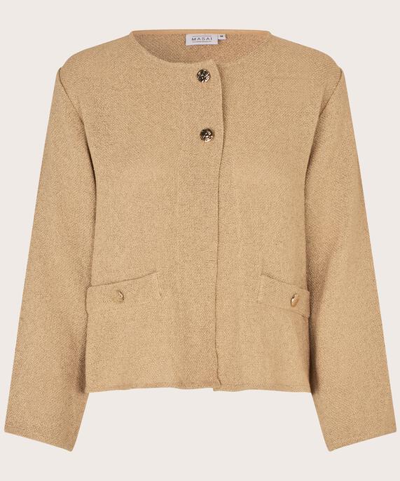 Bouclé-Jacke mit Taschen und goldenen Knöpfen, Travertine
