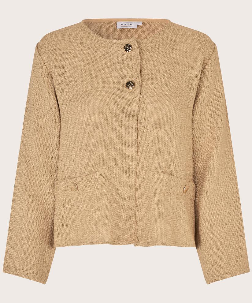 Bouclé-Jacke mit Taschen und goldenen Knöpfen, Travertine