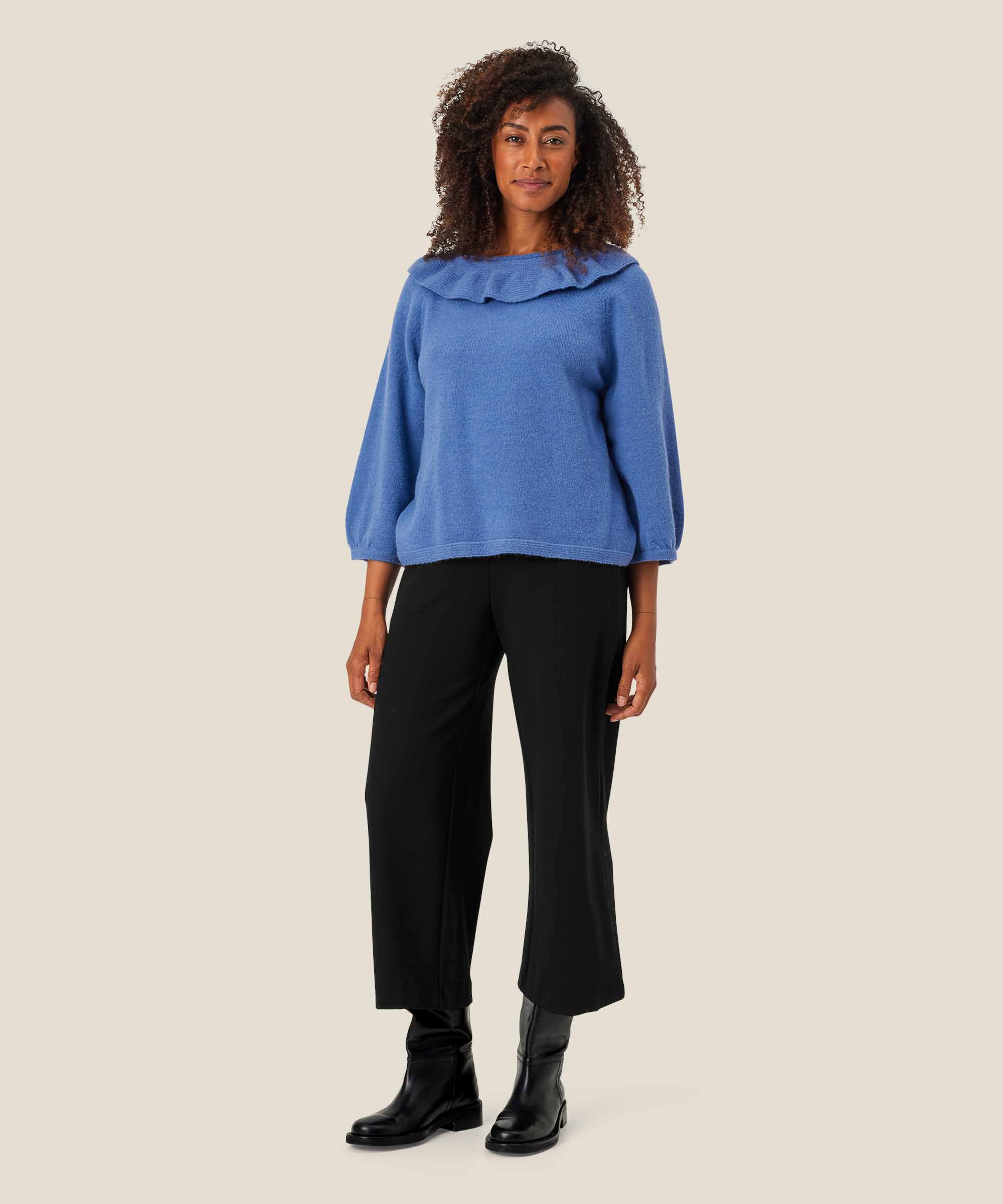 Strickpullover mit geripptem Kragen, Federal Blue