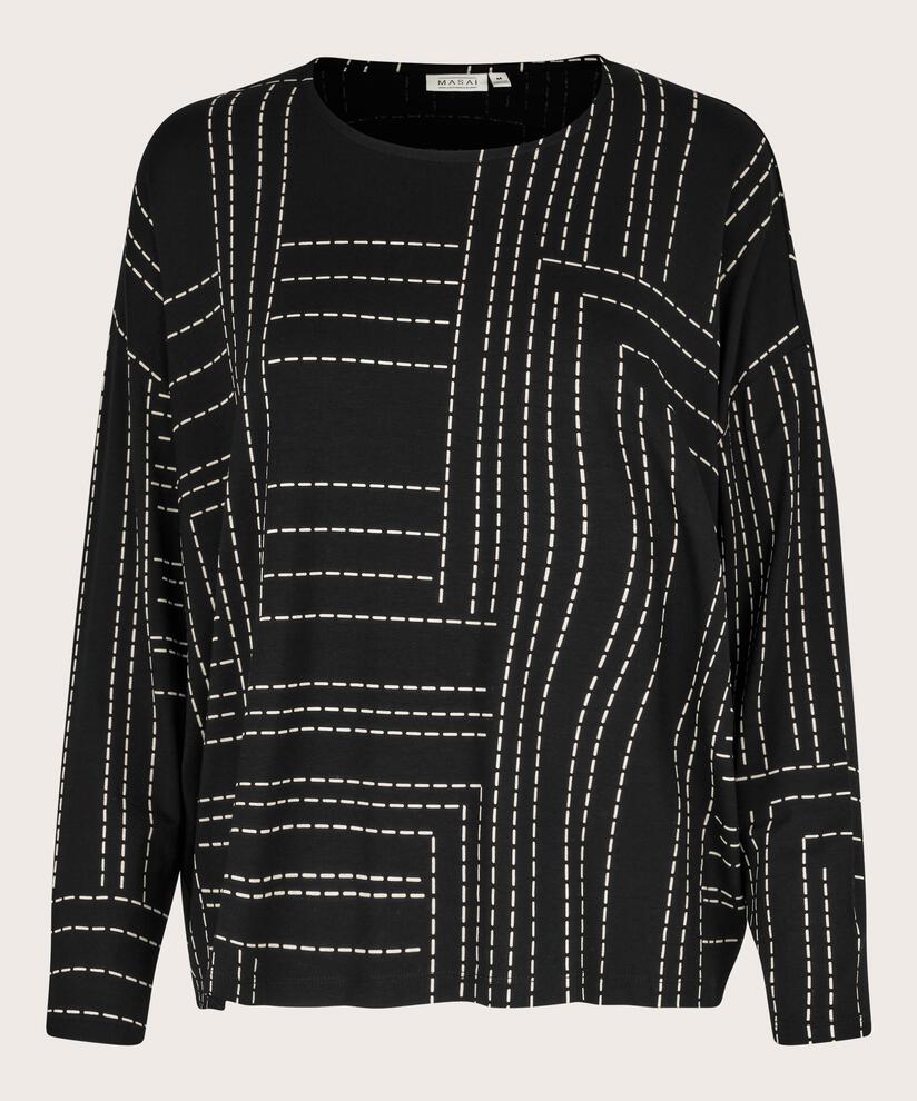 Bedrucktes Jersey-Top mit langen Ärmeln, Black