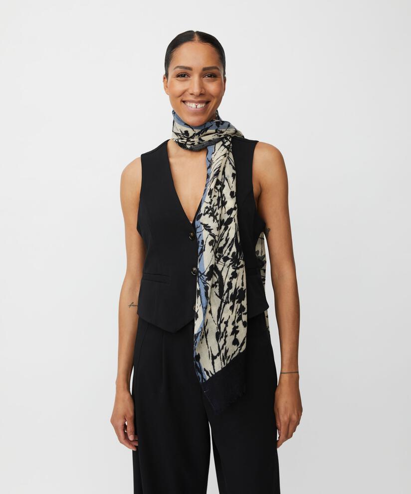 Wollschal mit Blumenmuster, Black