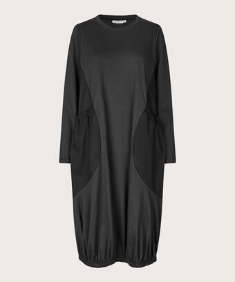 langärmliges Kleid aus Jersey und Baumwollpopeline, Black