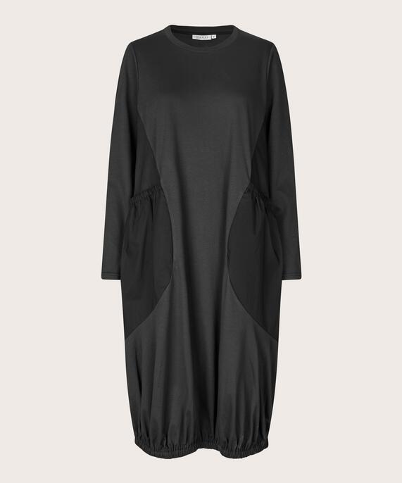 langärmliges Kleid aus Jersey und Baumwollpopeline, Black