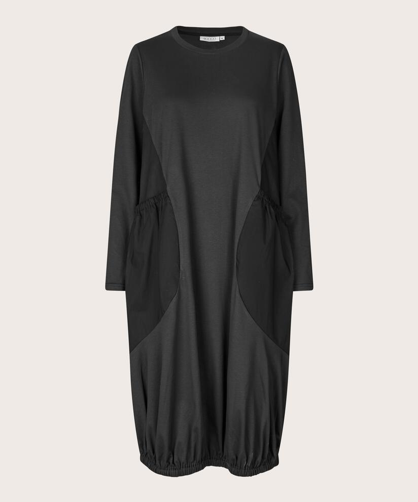 langärmliges Kleid aus Jersey und Baumwollpopeline, Black