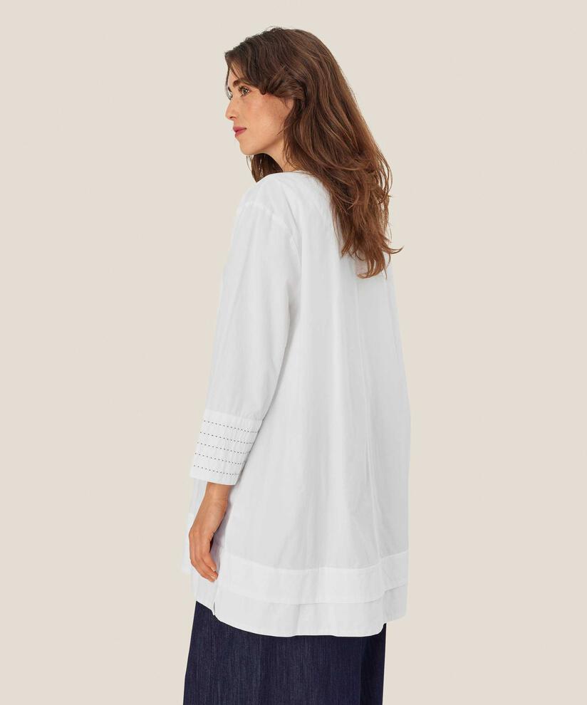 Rundhals-Baumwolltunika mit Knopfleiste, White