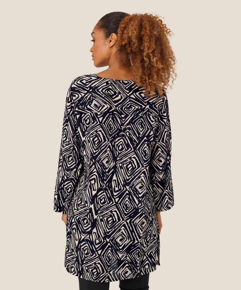 Bedruckte Viskose-Tunika mit Dreiviertelärmeln, Black