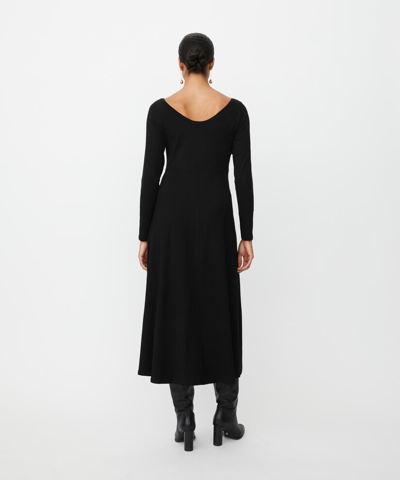 Jerseykleid mit langen Ärmeln und Rundhalsausschnitt, Black