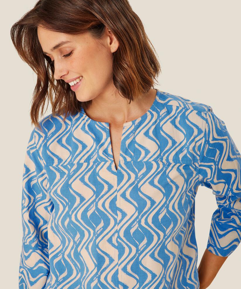 Bluse aus Baumwollmix mit 3/4-Ärmeln, Blue Bonnet