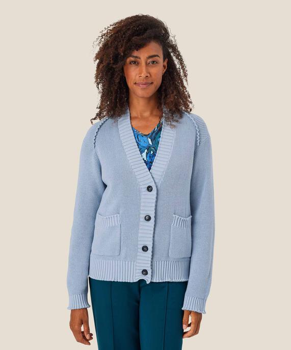 Baumwoll-Cardigan mit Rüschendetails an den Schultern, Blue Fog