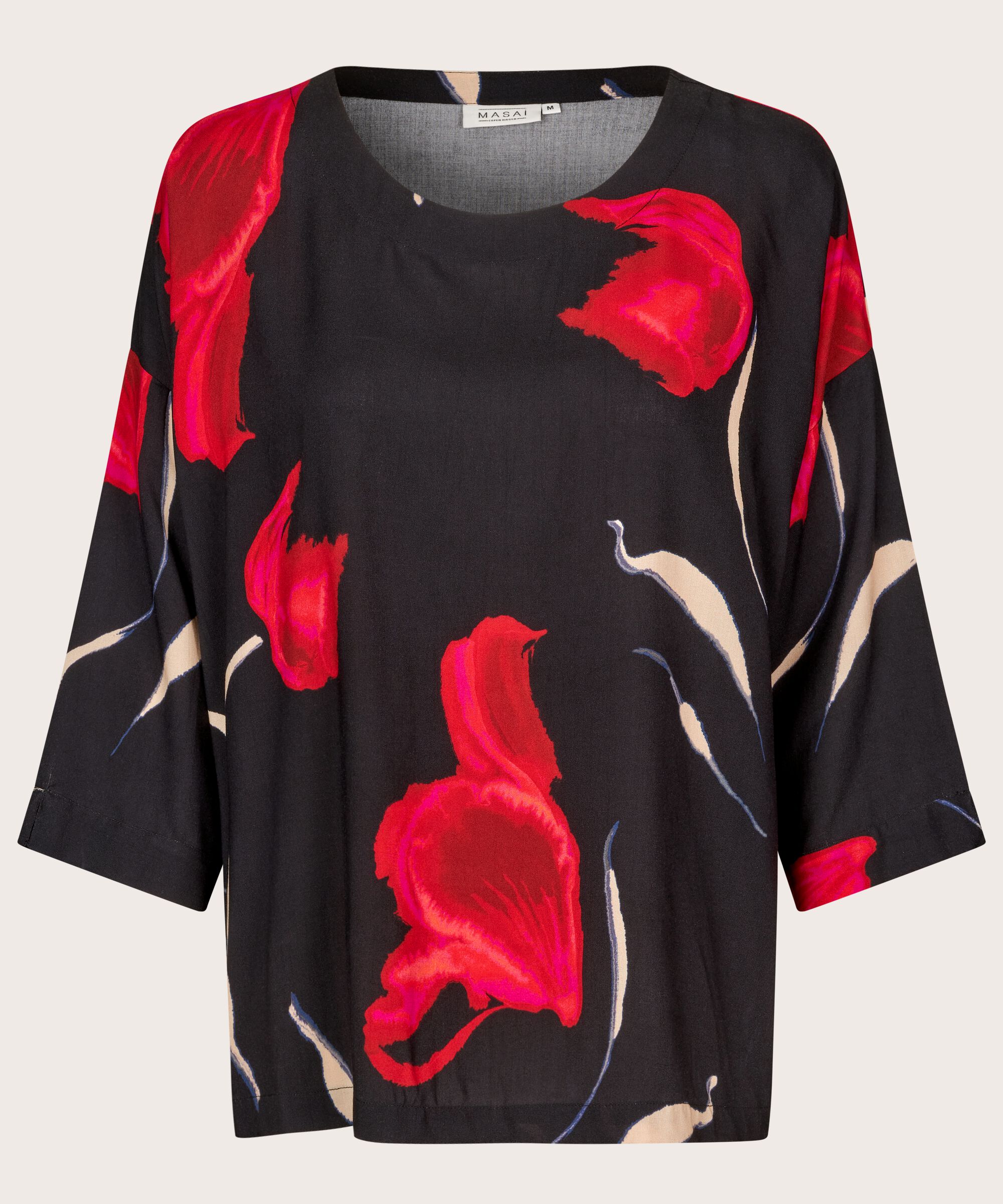 Viskosebluse Mit 3/4 Ärmeln, Haute Red