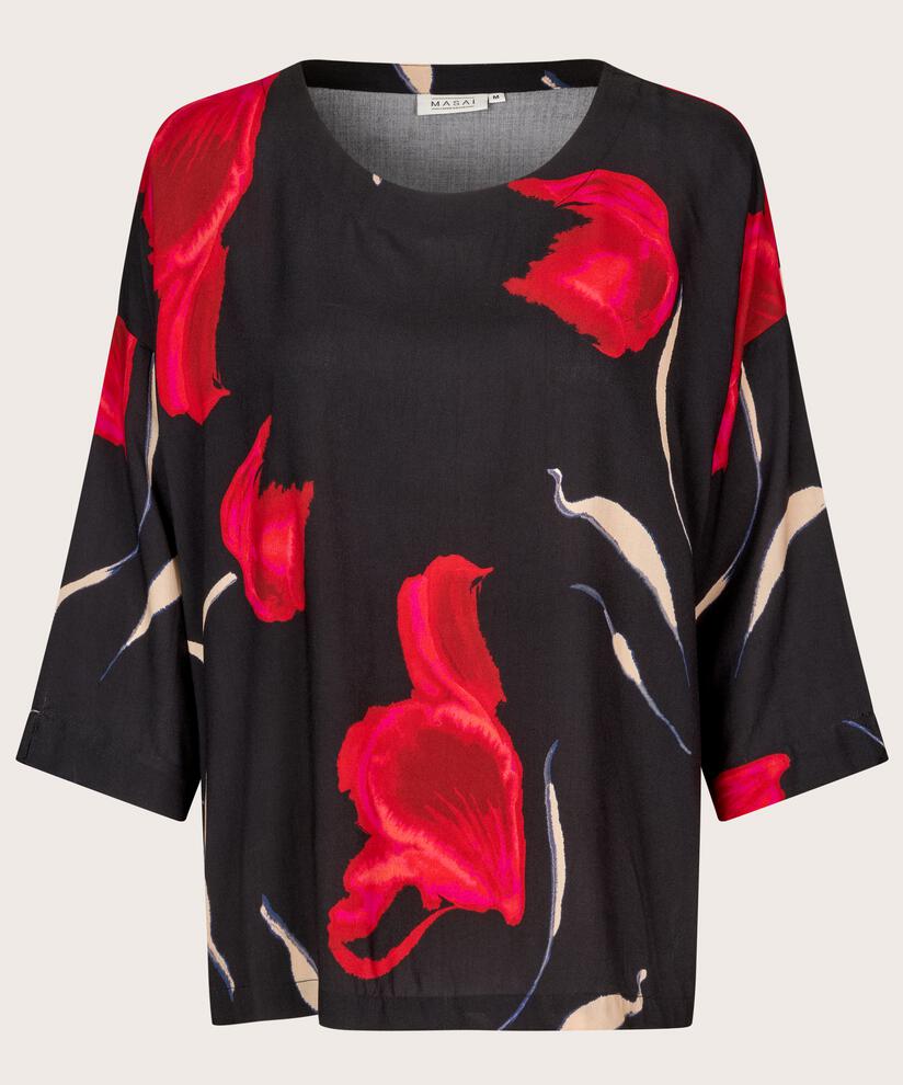 Viskosebluse Mit 3/4 Ärmeln, Haute Red