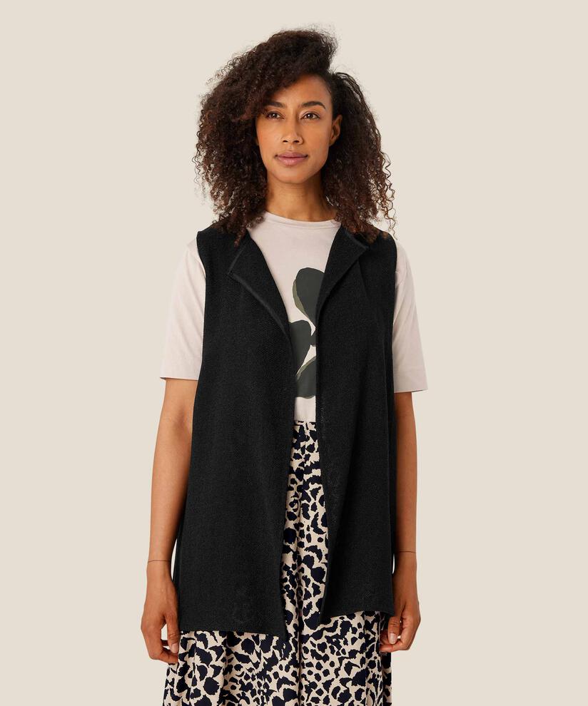Lange, Offene Bouclé-weste, Black