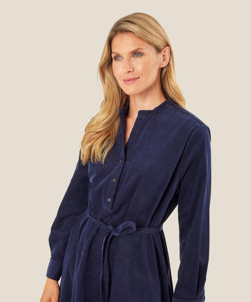 Hemdblusenkleid aus Samt mit hohen Schlitzen, Maritime Blue