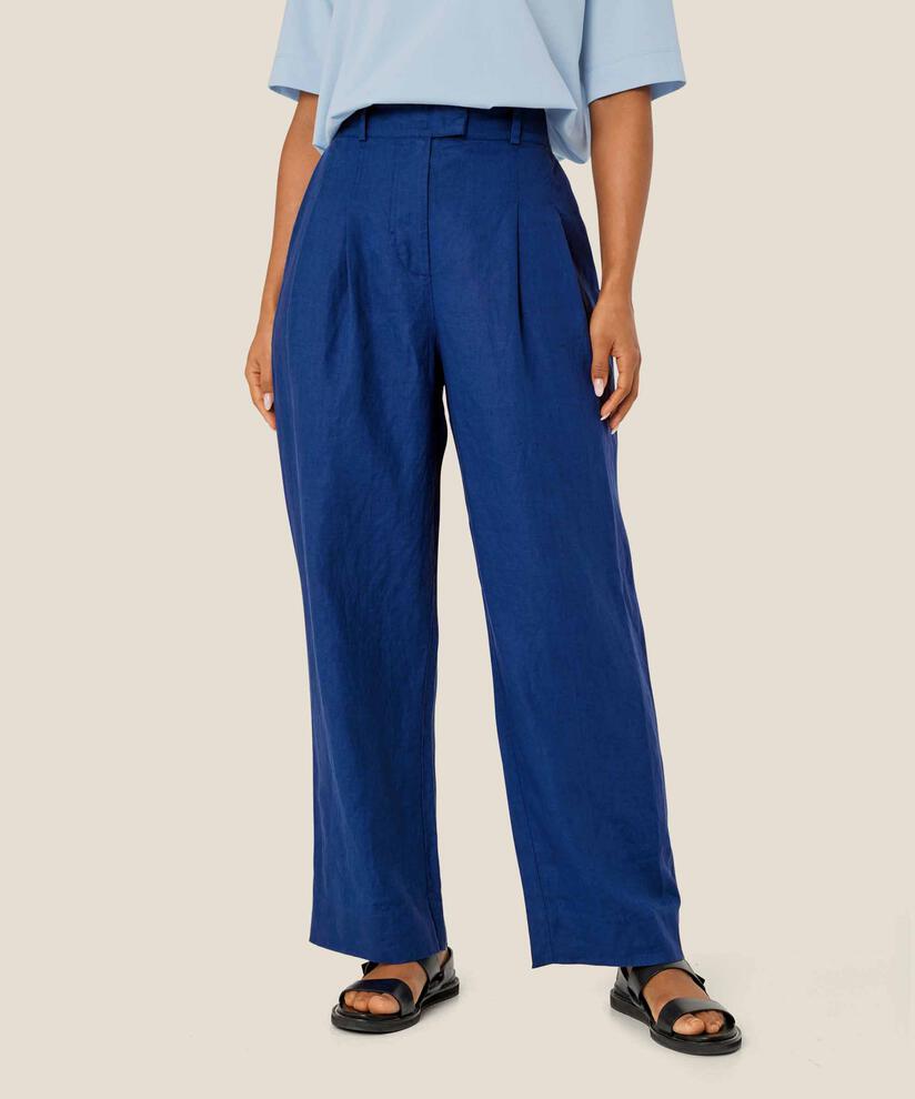 Leinenhose mit Gummizug hinten, Navy Peony