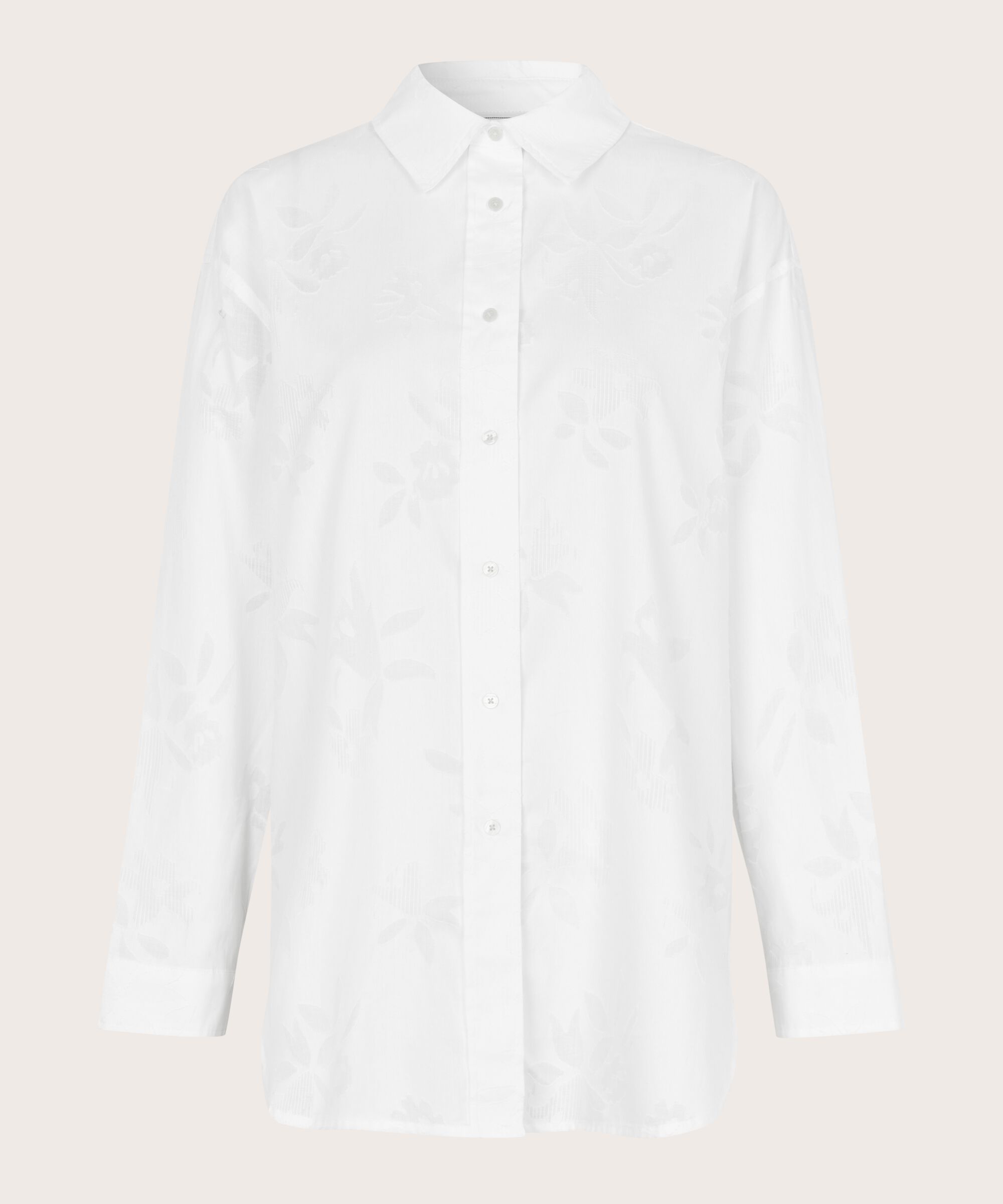 Baumwollhemd mit gewebtem Blumendruck, White