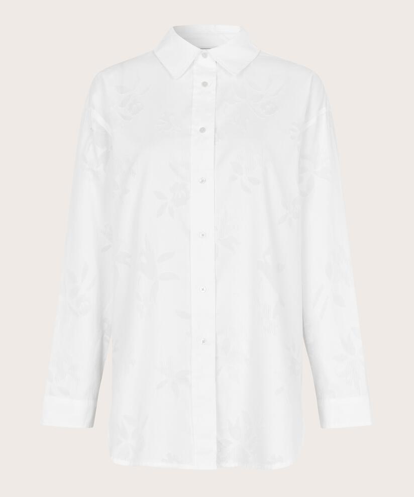 Baumwollhemd mit gewebtem Blumendruck, White