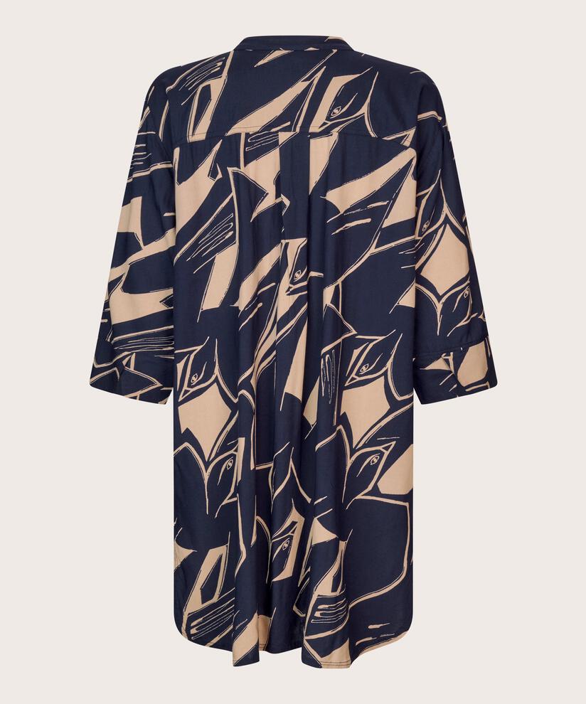 Bedrucktes Viskosehemd mit Seitenschlitz, Navy Blazer