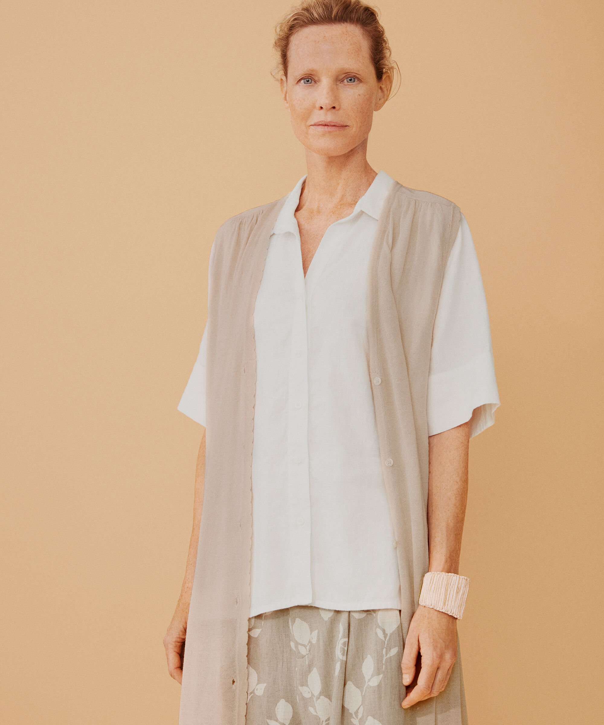 langer Cardigan aus Leinenmischung, Natural