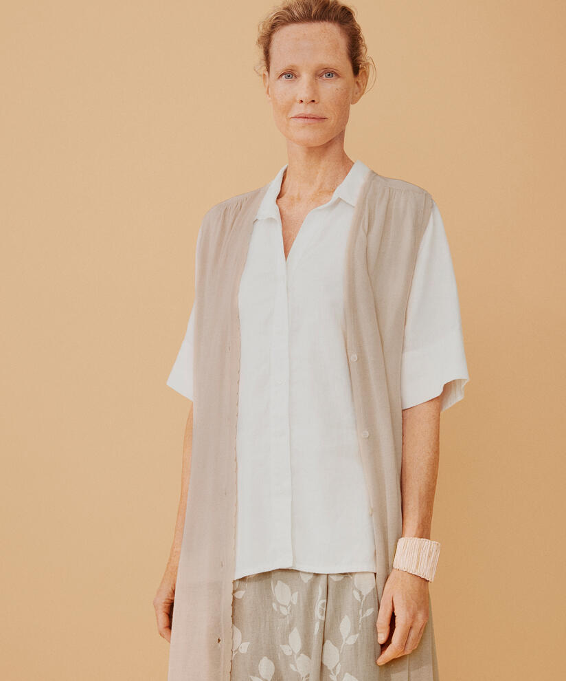 langer Cardigan aus Leinenmischung, Natural