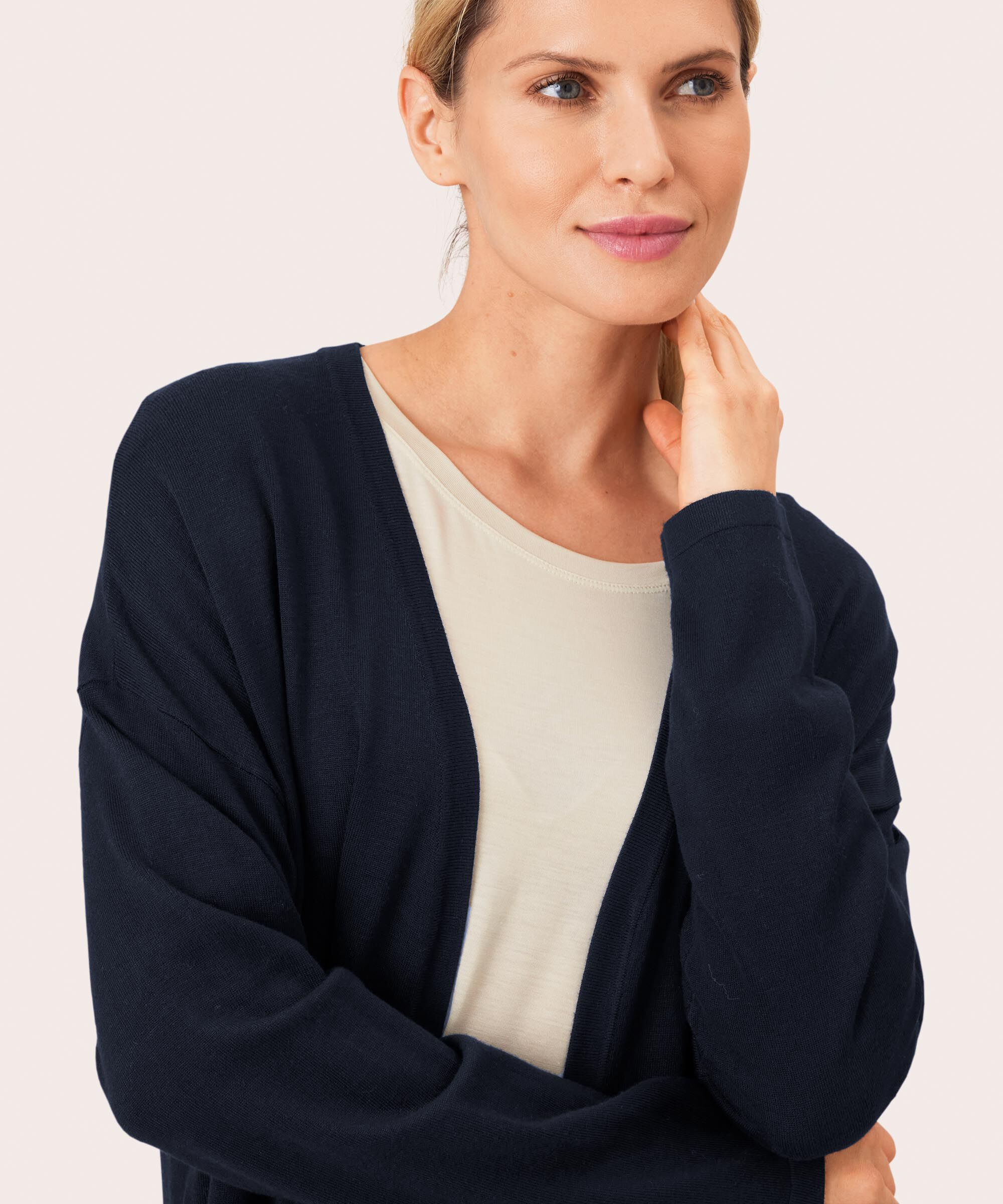 Feinstrick-cardigan Mit Geradem Schnitt, Navy