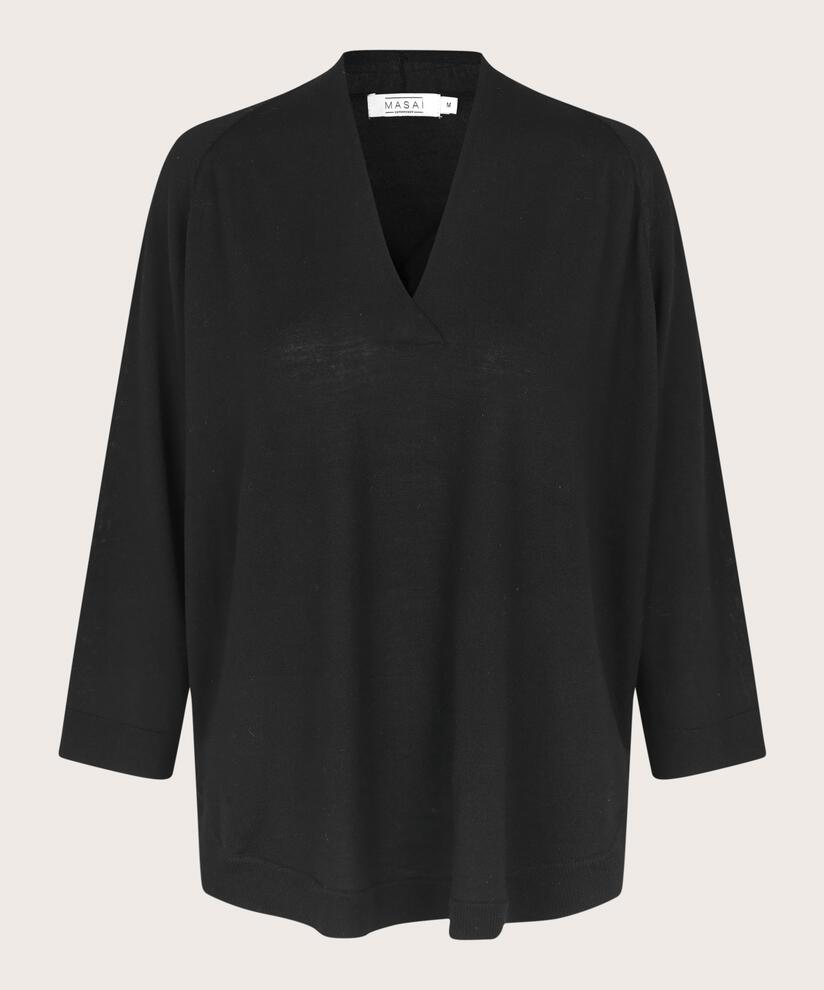 Strickpullover aus Wolle mit V-Ausschnitt, Black