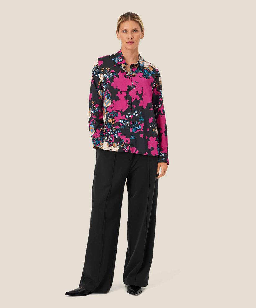 Bedrucktes Viskosehemd mit Falten auf der Rückseite, Fuchsia Red