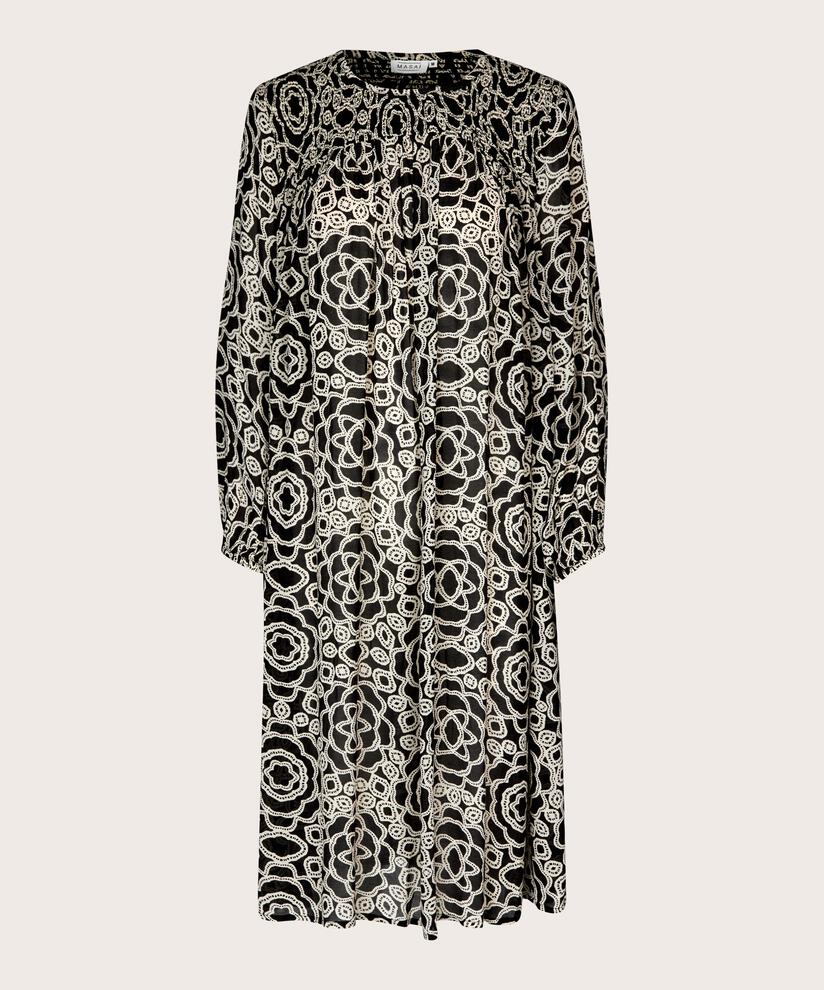 Viskosekleid mit Smockdetails, Black