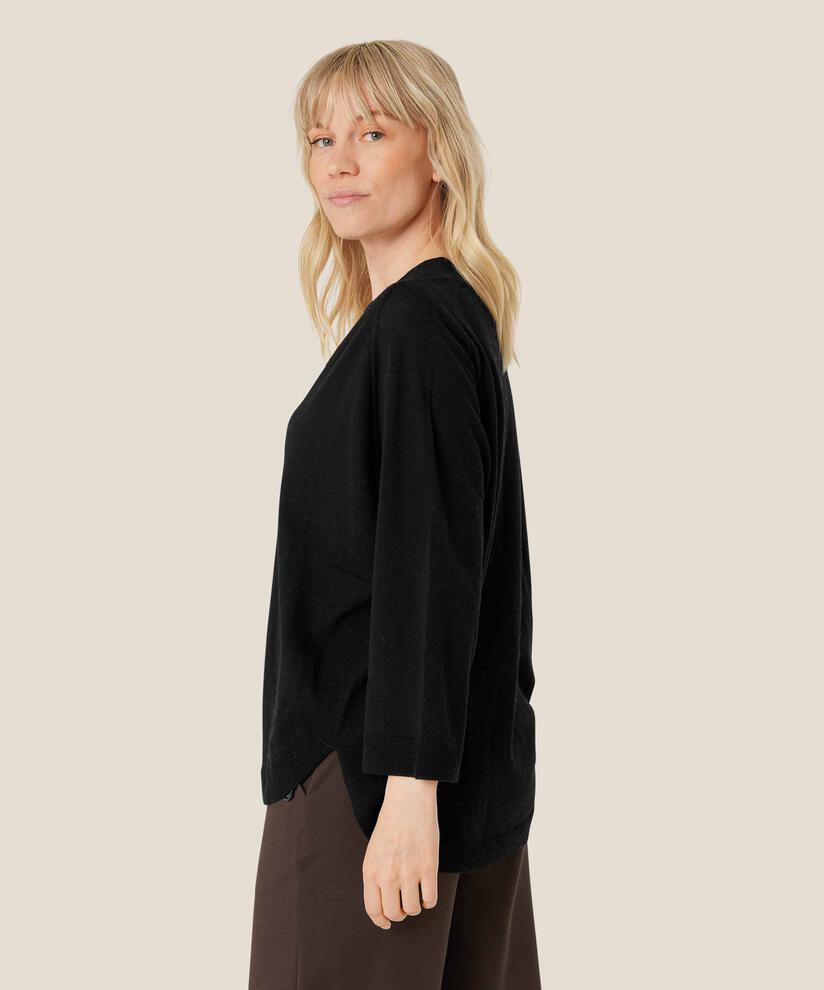 Strickpullover aus Wolle mit V-Ausschnitt, Black