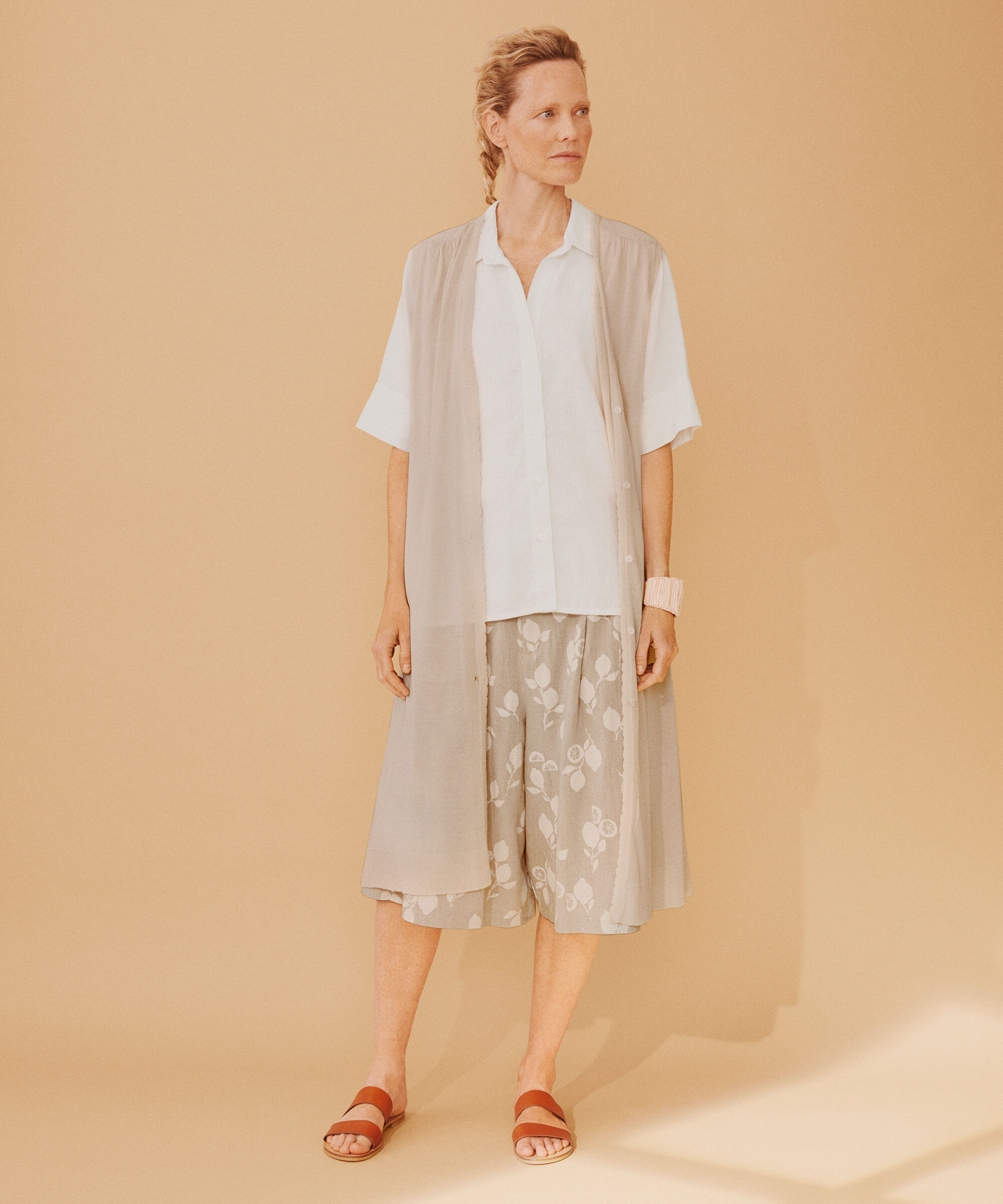 langer Cardigan aus Leinenmischung, Natural