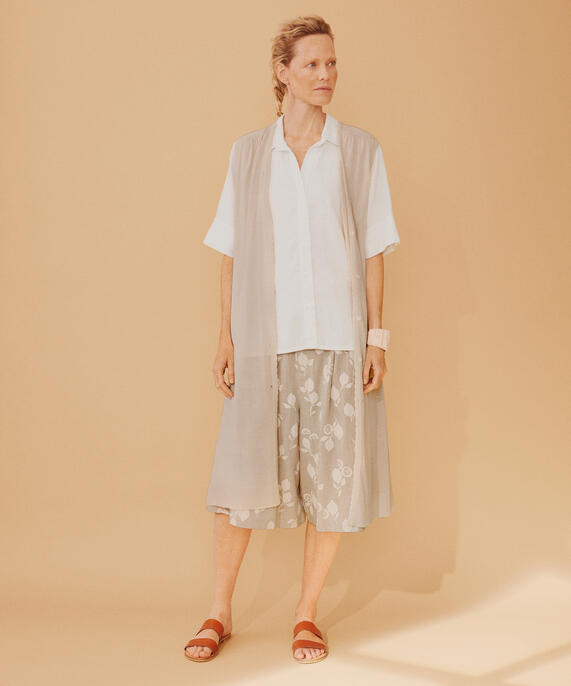 langer Cardigan aus Leinenmischung, Natural