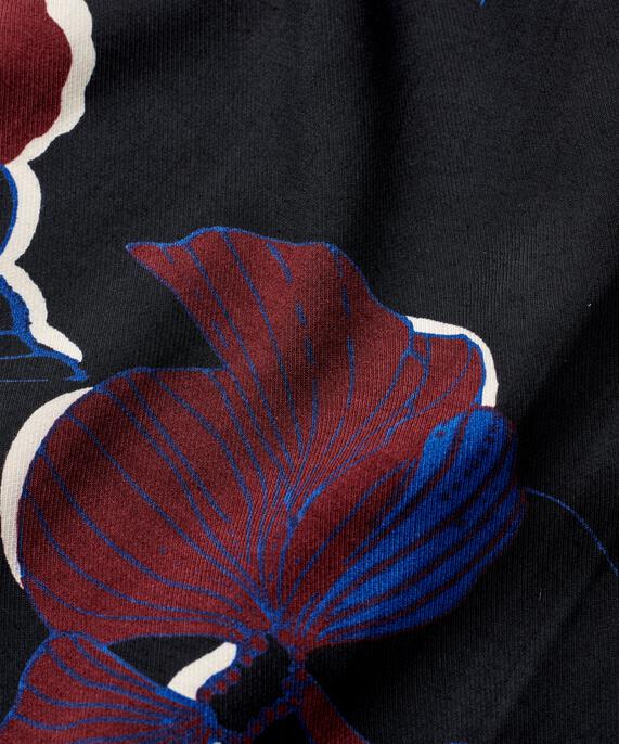 Geblümtes Viskose-Top mit Schlitz am Hals, Tawny Port