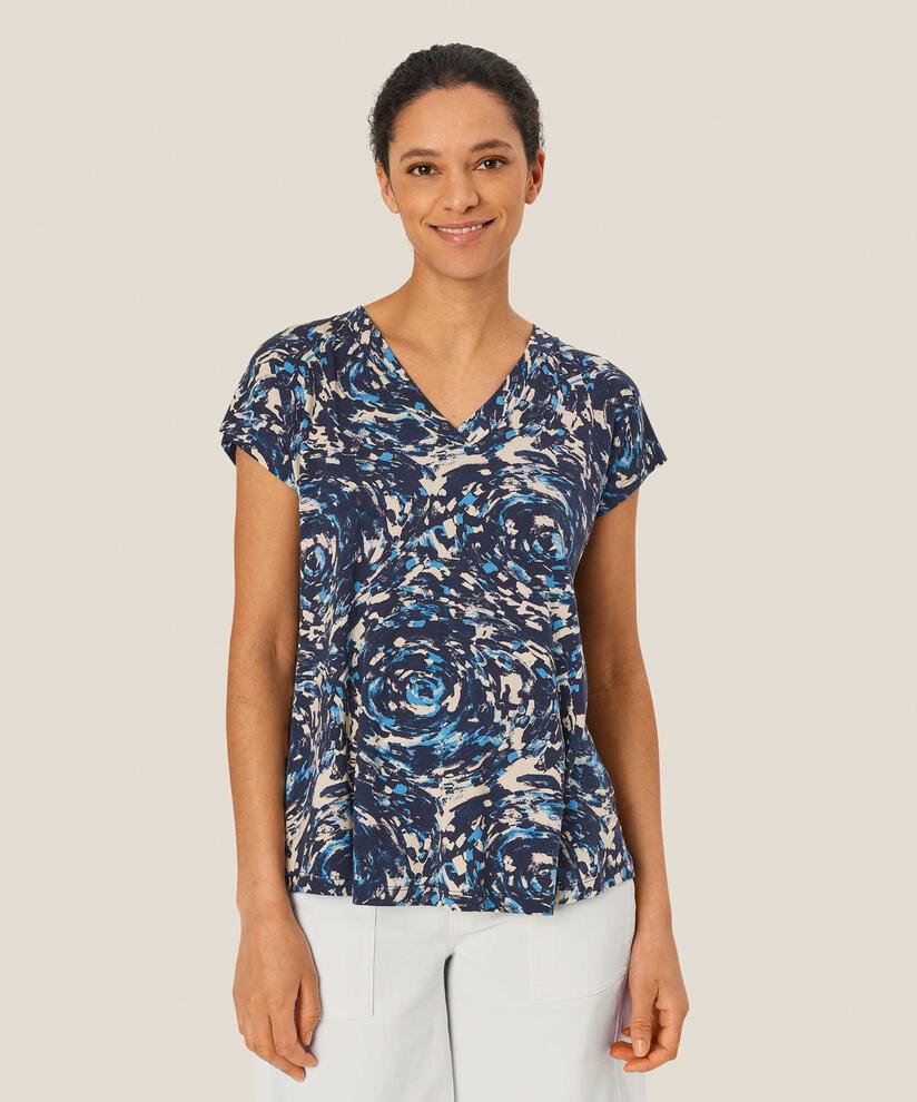 Bedrucktes T-shirt Mit V-ausschnitt, Cendre Blue