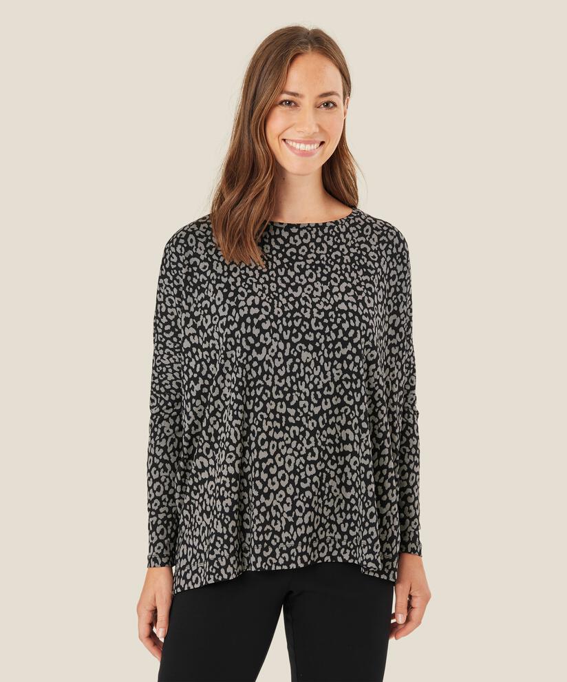 Bedrucktes Oversize-Jersey-Top, Steel Grey