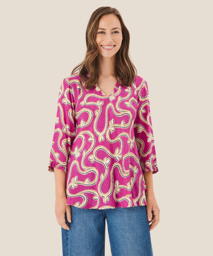 Viskosebluse mit Rüschendetails, Wild Aster