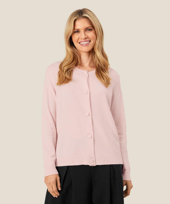 Feinstrick-Cardigan mit Rundhalsausschnitt, Mauve Chalk