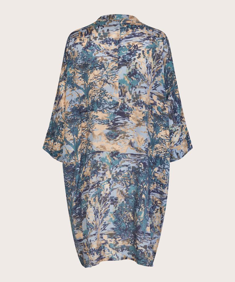 gemustertes Hemdblusenkleid aus Viskose, Teal