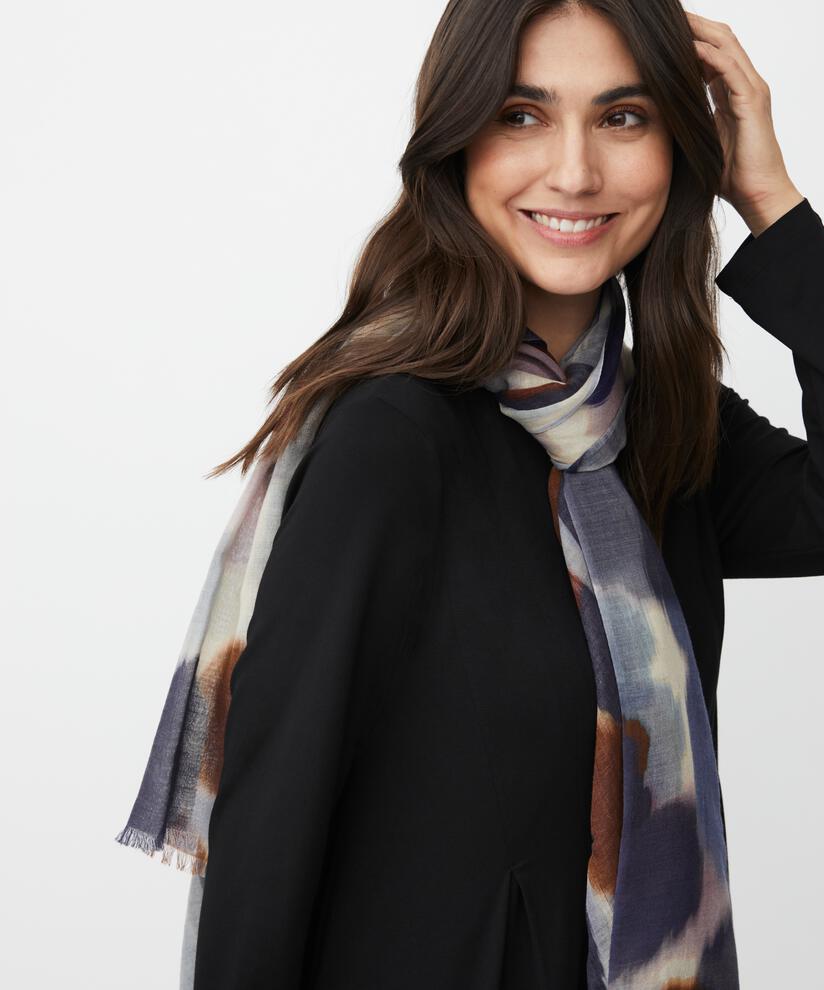 bedruckter Schal aus Wollmischung, Navy Blazer