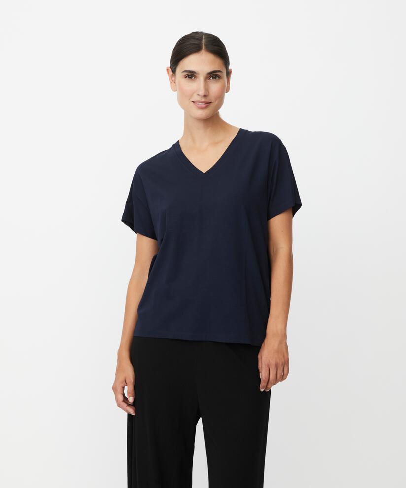 T-Shirt mit V-Ausschnitt aus weichem Jersey, Navy