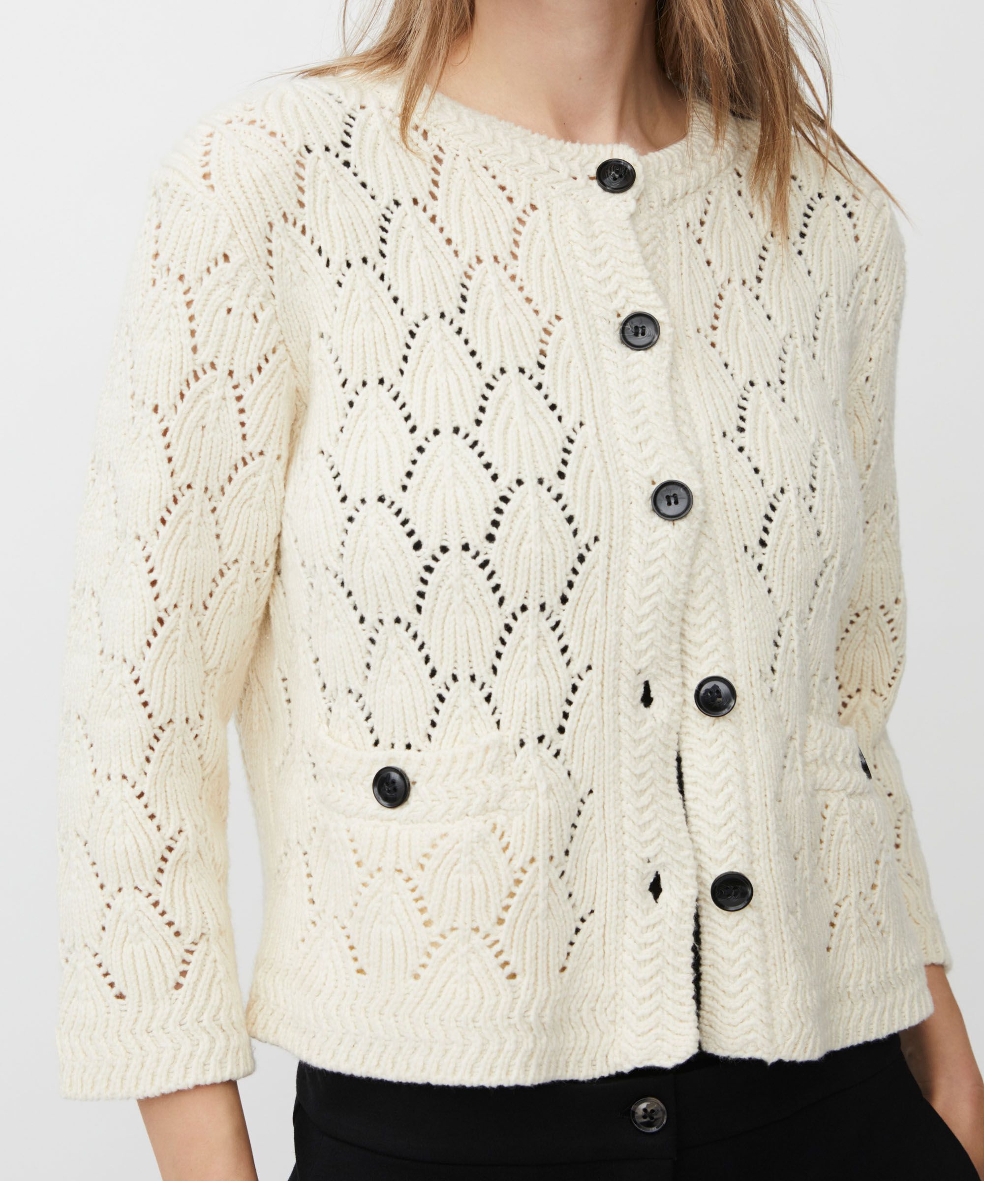 Baumwoll-Mix-Cardigan mit Lochmuster, Whitecap