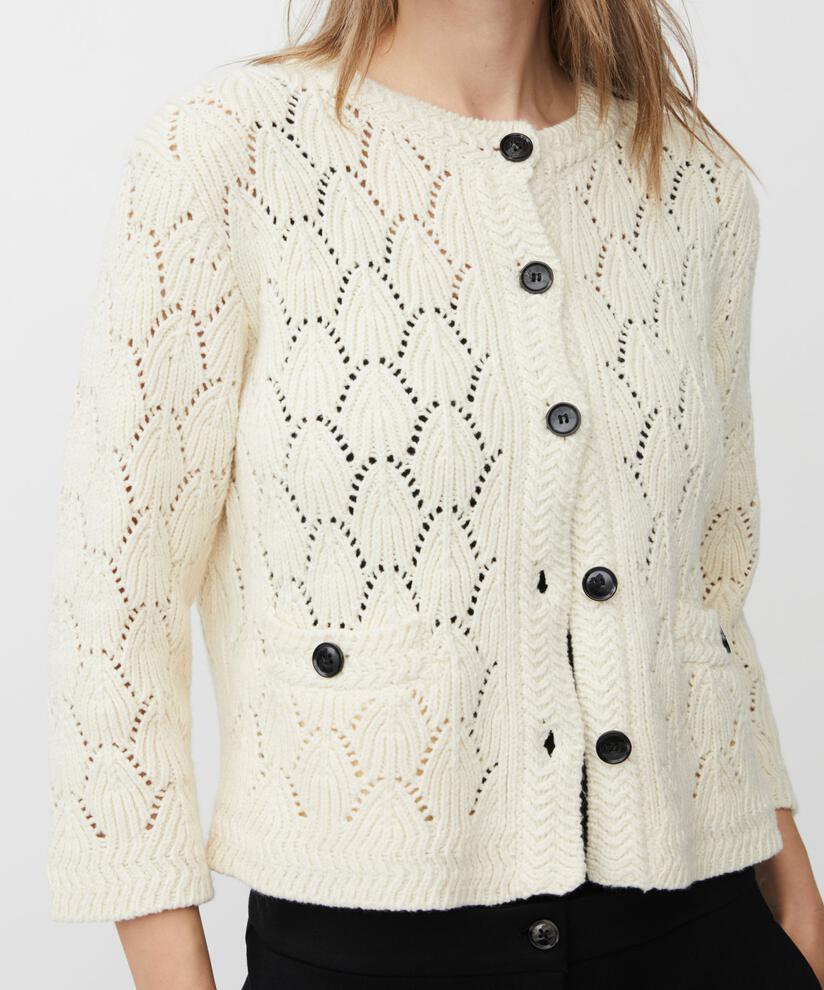 Baumwoll-Mix-Cardigan mit Lochmuster, Whitecap