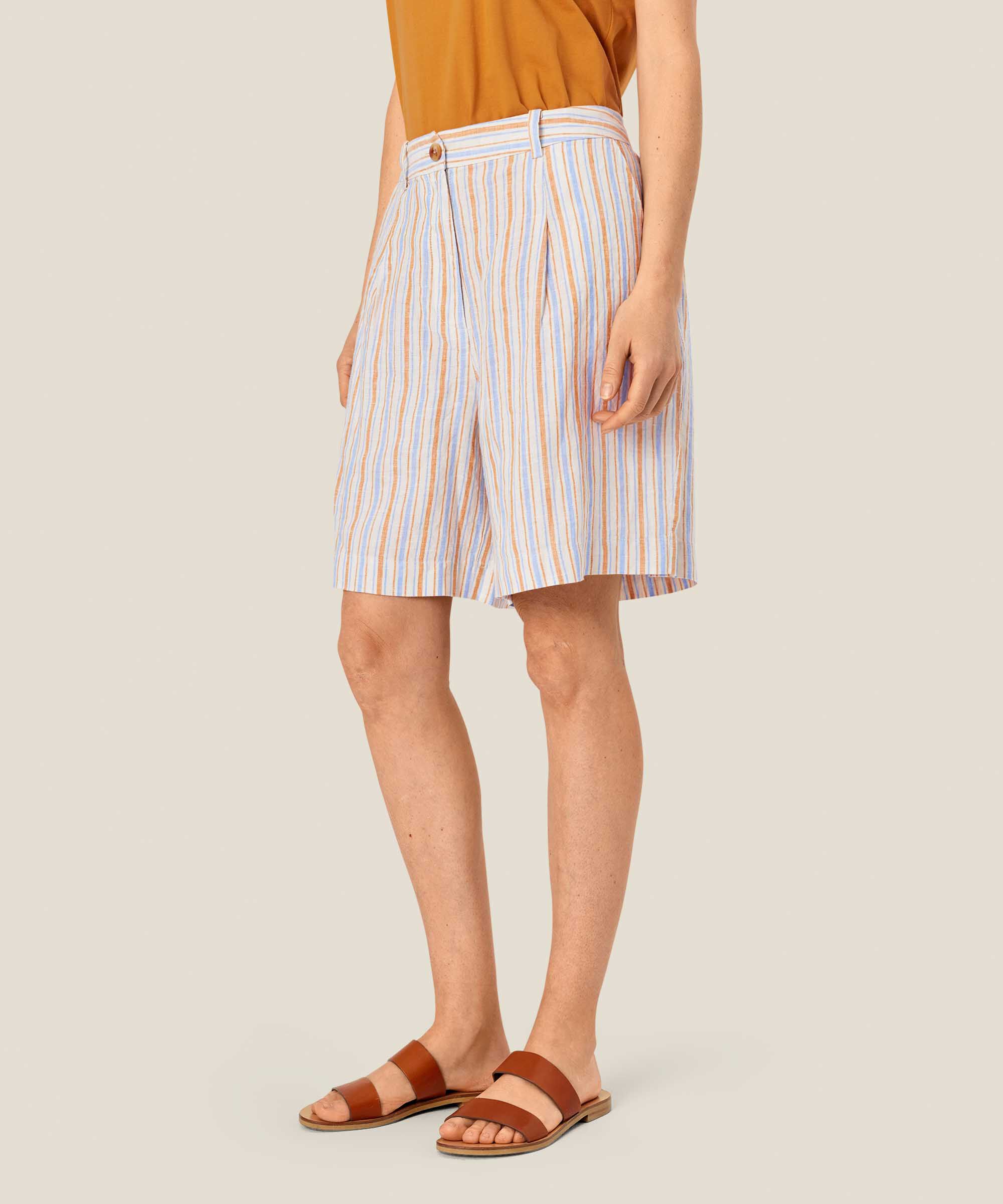 gestreifte Leinenshorts mit Gummizug auf der Rückseite, Inca Gold