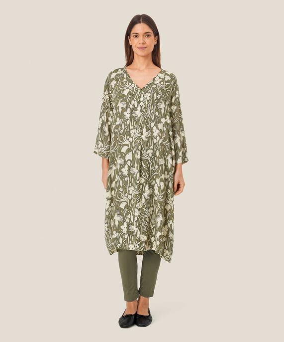 Viskosekleid mit V-Ausschnitt und Eingrifftaschen, D. Lichen Green