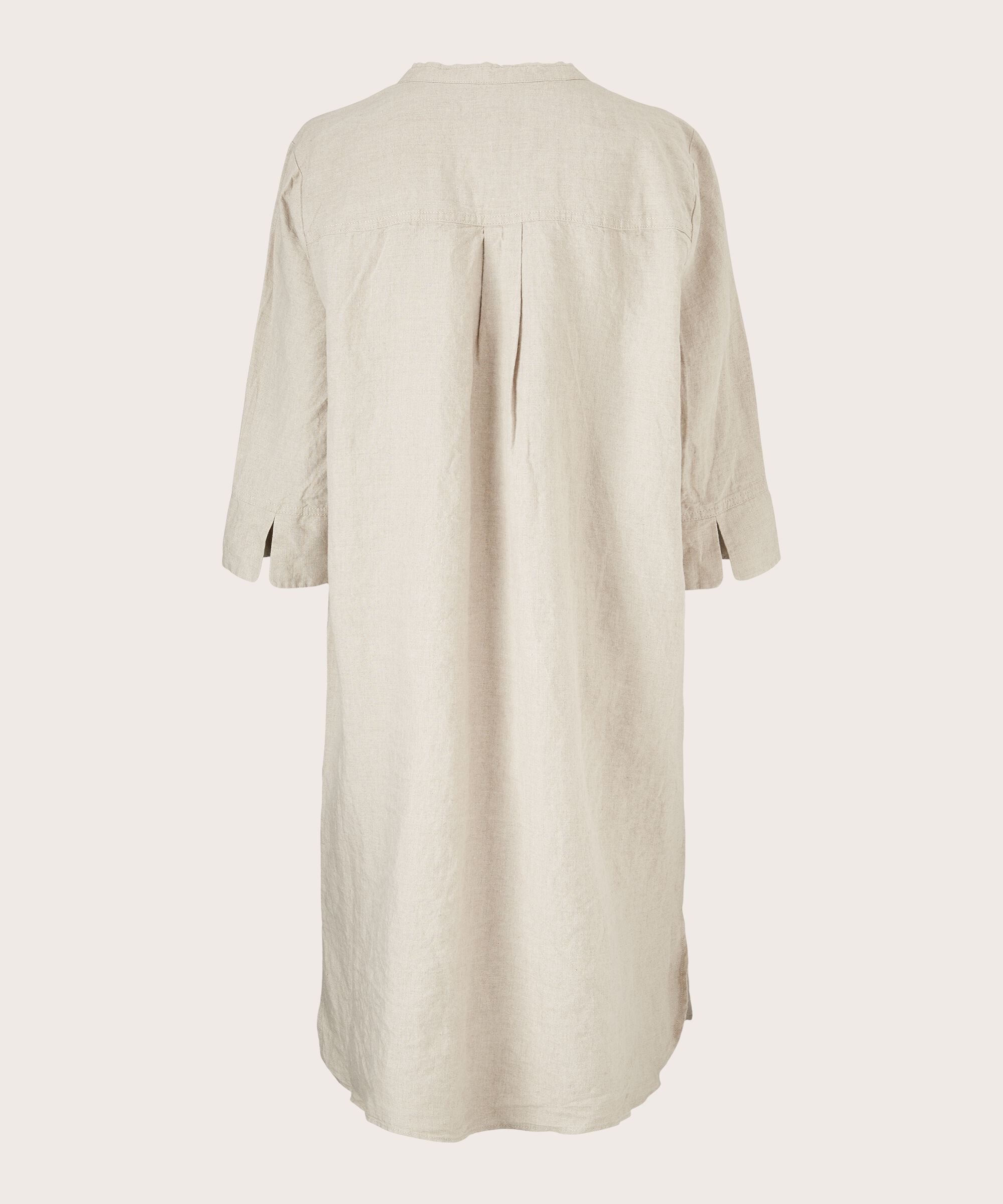 Hemdkleid aus Leinen mit Dreiviertelärmeln, Natural
